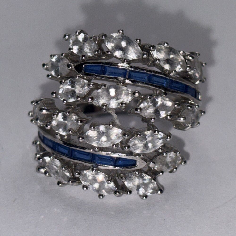 Sterling Silver Size 8 925 CZ with Synthetic Sapphire Signed w, Ring